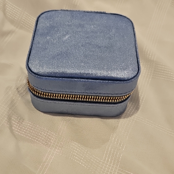 Blue Velvet Jewelry Box with Gold Zipper - Picture 1 of 7